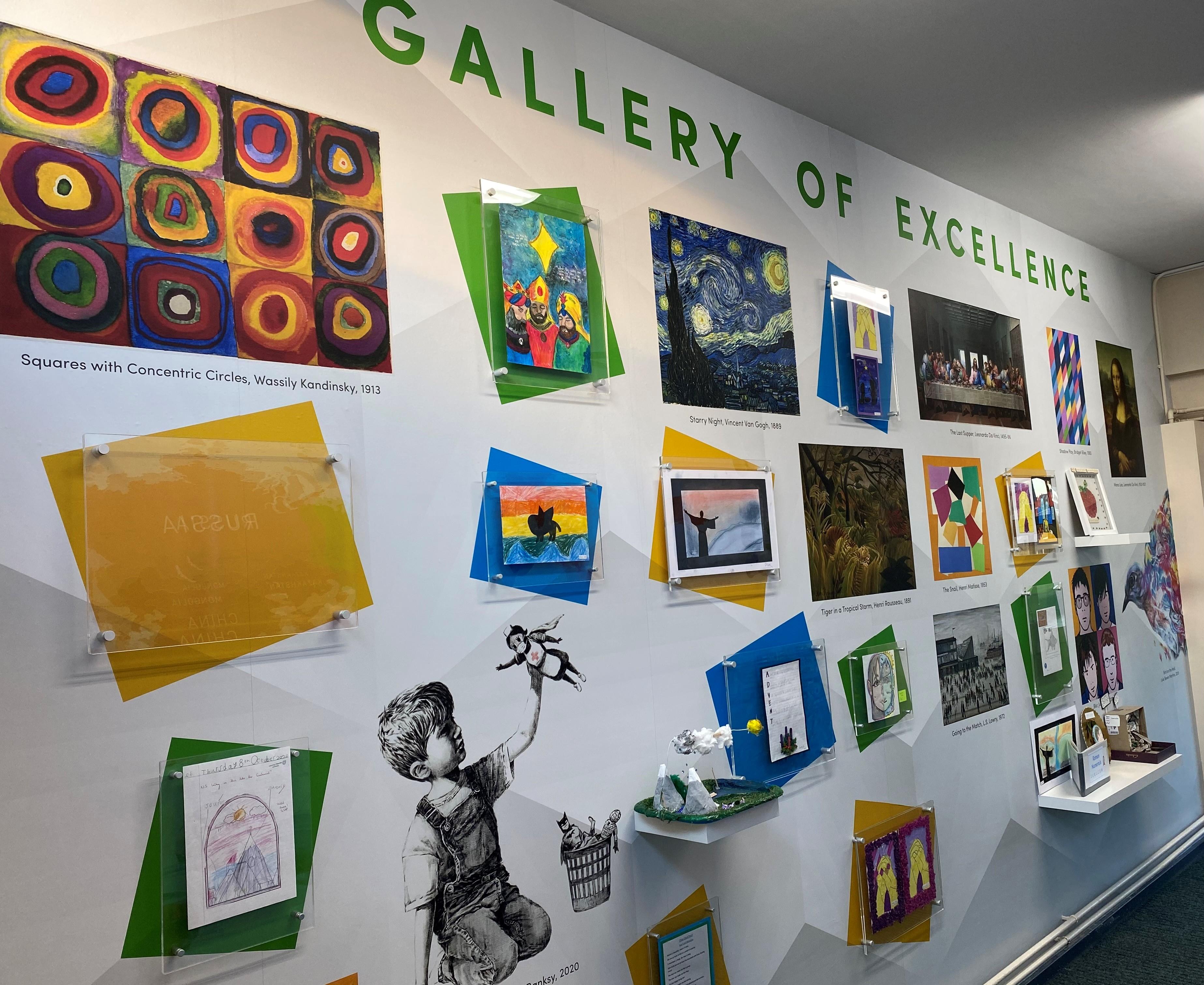 Excellent work by the children is displayed alongside some masterpieces studied